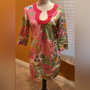 Boden | Women’s Floral Pink Green Tunic/ Shirt/Cover-Up/Top Size 4